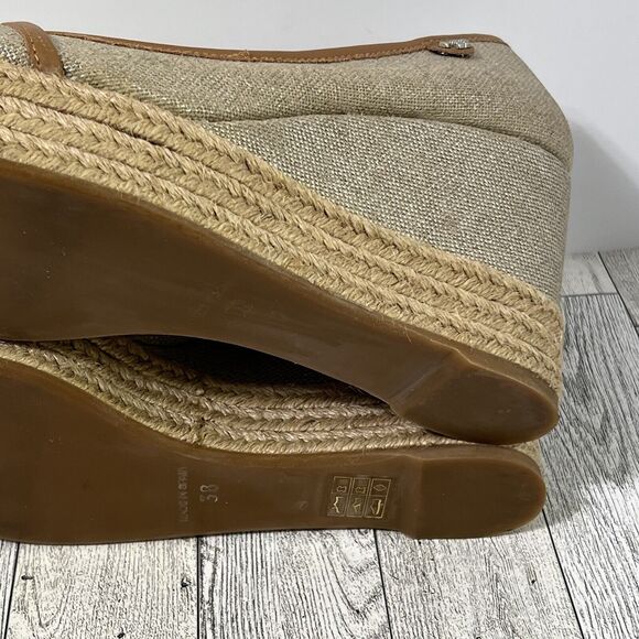 TORY BURCH MAJORCA Logo Wedge Espadrille Shoes Womens 8 EU 38 Plata Tan Metallic - Picture 16 of 17
